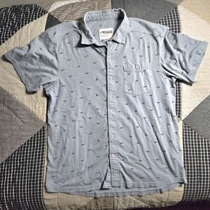Mens Mountain Khakis Short Sleeve Button Up AOP Hiking Shirt 100% Cotton Blue L